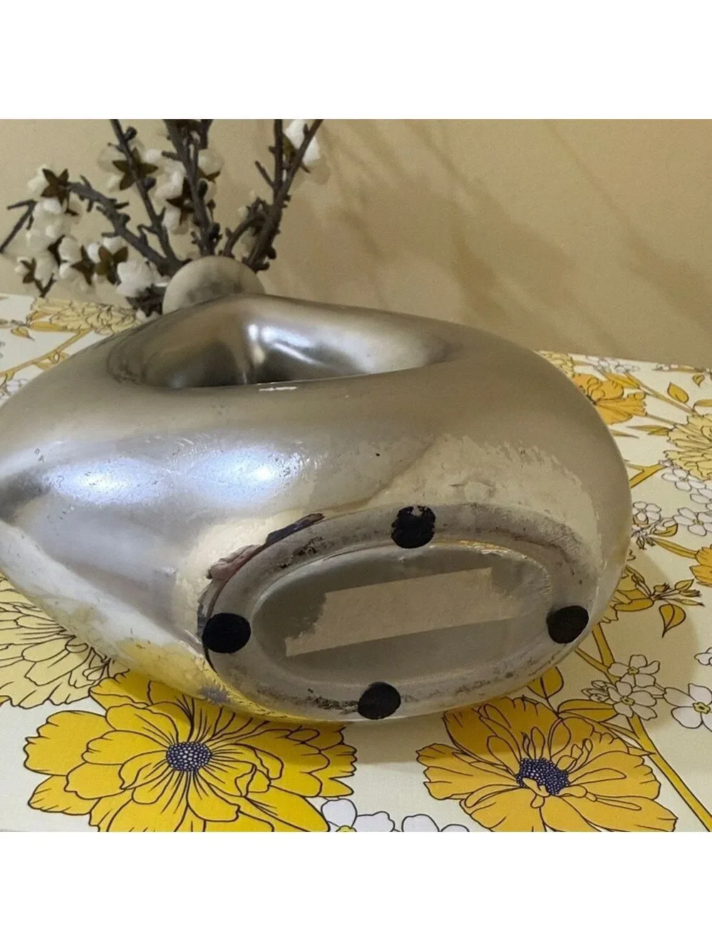 Modern Silver Vase White Floral Design | Cherry Blossoms in Silver Vase